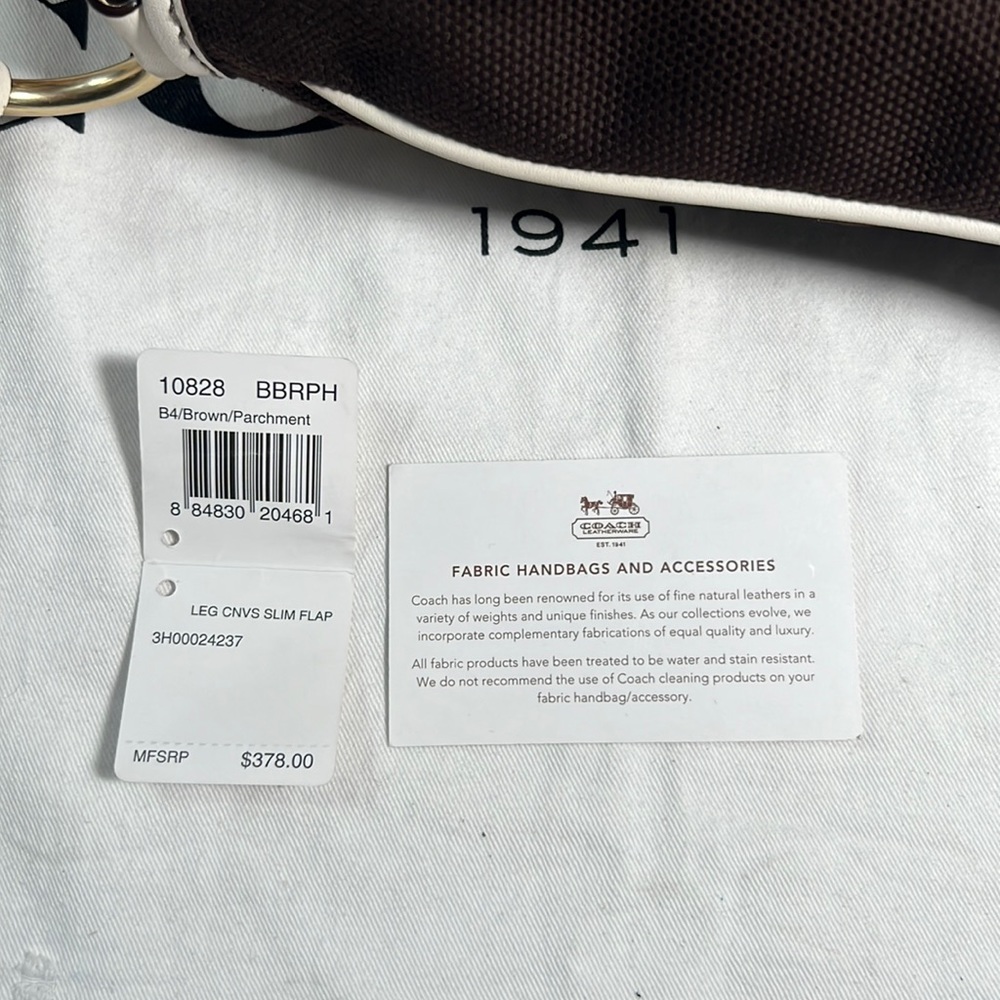 NWT Coach Legacy Stripe Parchment/Brown Slim Flap Ali Turnlock Shoulder Bag $378 - Picture 16 of 16